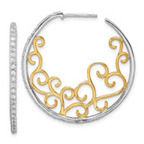 Image of 35mm Cheryl M Sterling Silver Rhodium-plated and Gold-plated Brilliant-cut CZ Swirl Round Post Hoop Earrings