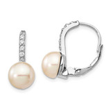 Image of 17mm Cheryl M Sterling Silver Rhodium-plated Freshwater Cultured Pearl and Brilliant-cut CZ Leverback Earrings