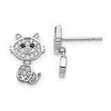 Image of 11.6mm Cheryl M Sterling Silver Rhodium-plated Moveable Brilliant-cut Black and White CZ Cat Post Dangle Earrings