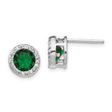 Image of 9mm Cheryl M Sterling Silver Rhodium-plated Brilliant-cut Green Glass and Brilliant-cut White CZ Halo Post Earrings