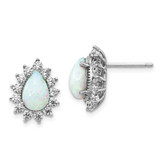 Image of 14mm Cheryl M Sterling Silver Rhodium-plated Cabochon Lab Created Opal and Brilliant-cut CZ Teardrop Halo Post Earrings