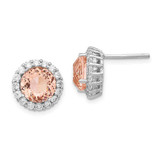 Image of 12mm Cheryl M Sterling Silver Rhodium-plated 100 Facet Simulated Morganite and White Brilliant-cut CZ Halo Post Earrings