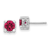 Image of 7mm Cheryl M Sterling Silver Rhodium-plated Brilliant-cut 6.5mm Lab Created Ruby and Brilliant-cut White CZ Stud Post Earrings