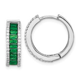 Image of 18mm Cheryl M Sterling Silver Rhodium-plated Emerald-cut Green Nano Crystal and Brilliant-cut White CZ Round Hinged Hoop Earrings