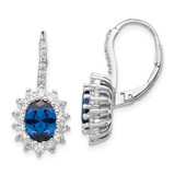 Image of 18mm Cheryl M Sterling Silver Rhodium-plated Brilliant-cut Lab Created Dark Blue Spinel and Brilliant-cut White CZ Oval Halo Leverback Earrings