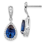 Image of 25mm Cheryl M Sterling Silver Rhodium-plated Brilliant-cut Lab Created Dark Blue Spinel and Brilliant-cut White CZ Teardrop Post Dangle Earrings