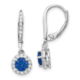 Image of 23.09mm Cheryl M Sterling Silver Rhodium-plated Brilliant-cut Lab Created Dark Blue Spinel and Brilliant-cut White CZ Round Halo Leverback Dangle Earrings