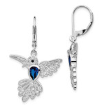 Image of 36mm Cheryl M Sterling Silver Rhodium-plated Brilliant-cut Lab Created Dark Blue Spinel and Brilliant-cut White CZ Hummingbird Leverback Dangle Earrings