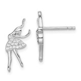 Image of 12.91mm Sterling Silver Rhodium-plated CZ Ballerina Post Earrings