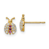 Image of 7.8mm 14K Yellow Gold Madi K Clear & Red CZ Lady Bug Post Earrings