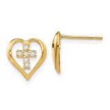 Image of 10mm 14K Yellow Gold Madi K CZ Childrens Heart Cross Post Earrings