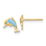 Image of 8.65mm 14K Yellow Gold Madi K Polished Enameled Dolphin Post Earrings