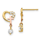 Image of 14mm 14k Madi K Two-Tone Gold CZ Childrens Cross & Heart Post Earrings