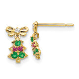 Image of 10mm 14K Yellow Gold Madi K CZ Childrens Christmas Tree Dangle Post Earrings