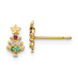 Image of 8.2mm 14K Yellow Gold Madi K Red & Clear CZ & Green Glass Christmas Tree Post Earrings