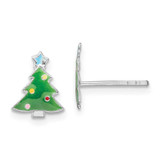 Image of 10.53mm Sterling Silver Rhodium-plated Polished Multi-color Enameled Christmas Tree Childrens Post Earrings