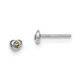 Image of 4mm Sterling Silver Madi K Rhodium-plated Polished November Yellow Preciosa Crystal Heart Childrens Post Earrings