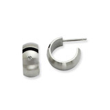 Image of 12mm Stainless Steel Brushed Black Rubber w/ CZ Post Hoop Earrings
