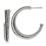 Image of 34.25mm Stainless Steel Polished & Antiqued Twisted Black CZ Post Hoop Earrings