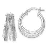 Image of 23.7mm Sterling Silver Rhodium-plated Glitter Diamond-cut Hoop Earrings