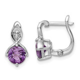 Image of 13.35mm Sterling Silver Rhodium-plated 1.48tw Amethyst/White Topaz Hinged Earrings