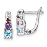 Image of 12.2mm Sterling Silver Rhodium-plated .93t.w. Light Swiss Blue Topaz/Amethyst/Garnet/White Topaz Hinged Earrings