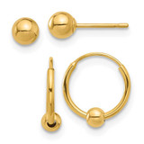 Image of 14K Yellow Gold Polished Ball and Hoop Earrings Set YE2167SET