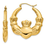 Image of 20mm 14K Yellow Gold Polished Claddagh Hoop Earrings S1523