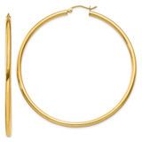 Image of 60mm 14K Yellow Gold Polished 2.5mm Tube Hoop Earrings T929