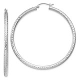 Image of 50mm 10k White Gold Diamond-cut 3mm Round Hoop Earrings 10TC260