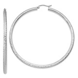 Image of 65mm 10k White Gold Diamond-cut 3mm Round Hoop Earrings 10TC262