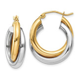 Image of 14mm 14k Two-tone Gold Polished Double Tube Hoop Earrings Z795