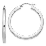 Image of 35mm 10k White Gold 3mm Polished Square Tube Hoop Earrings 10Z1118