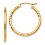 Image of 25mm 10k Yellow Gold Diamond-cut 2mm Round Tube Hoop Earrings 10TC232