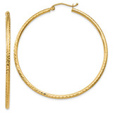 Image of 50mm 10k Yellow Gold Diamond-cut 2mm Round Tube Hoop Earrings 10TC238