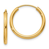 Image of 17mm 10k Yellow Gold Polished Round Endless 2mm Hoop Earrings 10H979