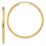 Image of 38mm 10k Yellow Gold Polished Round Endless 2mm Hoop Earrings 10H983