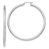 Image of 55mm 14K White Gold Polished 3mm Lightweight Tube Hoop Earrings T855L