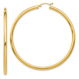 Image of 60mm 10k Yellow Gold Polished 3mm Lightweight Tube Hoop Earrings 10T945L