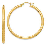 Image of 45mm 10k Yellow Gold Satin & Diamond-cut 3mm Round Hoop Earrings 10TC294