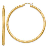 Image of 55mm 10k Yellow Gold Satin & Diamond-cut 3mm Round Hoop Earrings 10TC296