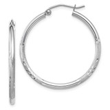 Image of 30mm 10k White Gold Satin and Diamond-cut 2mm Round Hoop Earrings 10TC196