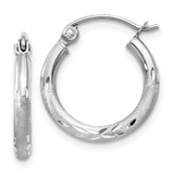 Image of 15mm 10k White Gold Satin and Diamond-cut 2mm Round Hoop Earrings 10TC199