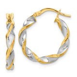 Image of 22.2mm 14K Yellow Gold & White Rhodium Polished & Twist Hoop Earrings TF2102