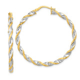 Image of 42.7mm 14K Yellow Gold & White Rhodium Polished & Twist Hoop Earrings TF2104