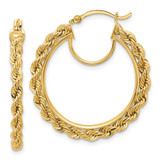 Image of 10k Yellow Gold Polished and Diamond-cut Rope 2.95mm Hoop Earrings 10ER341