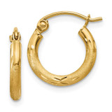 Image of 13mm 10k Yellow Gold Satin and Diamond-cut 2mm Round Tube Hoop Earrings 10TC212
