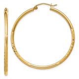 Image of 40mm 10k Yellow Gold Satin and Diamond-cut 2mm Round Tube Hoop Earrings 10TC213