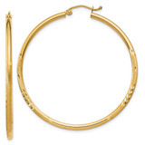 Image of 45mm 10k Yellow Gold Satin and Diamond-cut 2mm Round Tube Hoop Earrings 10TC214