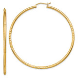 Image of 55mm 10k Yellow Gold Satin and Diamond-cut 2mm Round Tube Hoop Earrings 10TC216